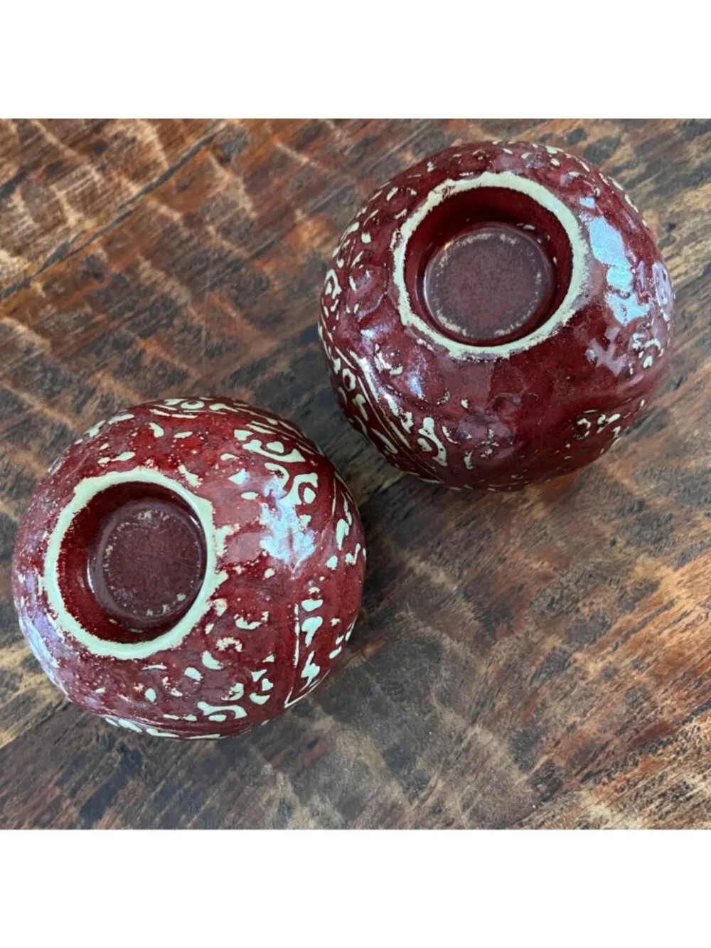 Set Of Two Bombay Red & Cream Textured Ceramic Votive Candle Holders